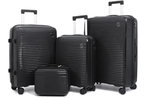 Suprills 4-Piece Luggage Set - Lightweight PP Shell Trolley Case with TSA Lock, Cabin Suitcase, 20" 24" 28" Suitcases, 14" Beauty Case, 360° Spinner Wheels