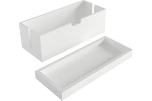 Pudełko na kable i przechowywanie z pokrywką z drewna bambusowego, organizator, biały– bezpiecznie przechowuje kable - bez plastiku i solidne z praktyczną powierzchnią – KD Essentials