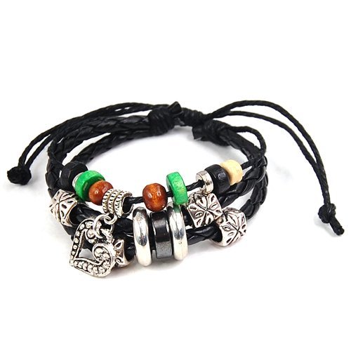 Preisvergleich Produktbild Gleader Herz Anhaenger Multi Pandora Perlen schwarzes Lederarmband