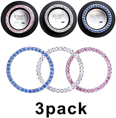 Reusious (3 Pack) Crystal Rhinestone Car Bling Ring Emblem Sticker, Bling Car Accessories For Auto Start Engine Ignition Button Key & Knobs, Bling For Car Interior, Unique Gift