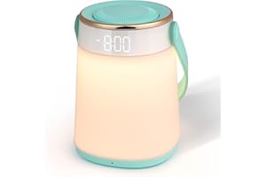 ZWOOS Luz Nocturna Infantil, Lámpara de Mesita de Noche Dimmable, Lampara Infanti Recargable con Reloj, Temporizador y Mando a Distancia