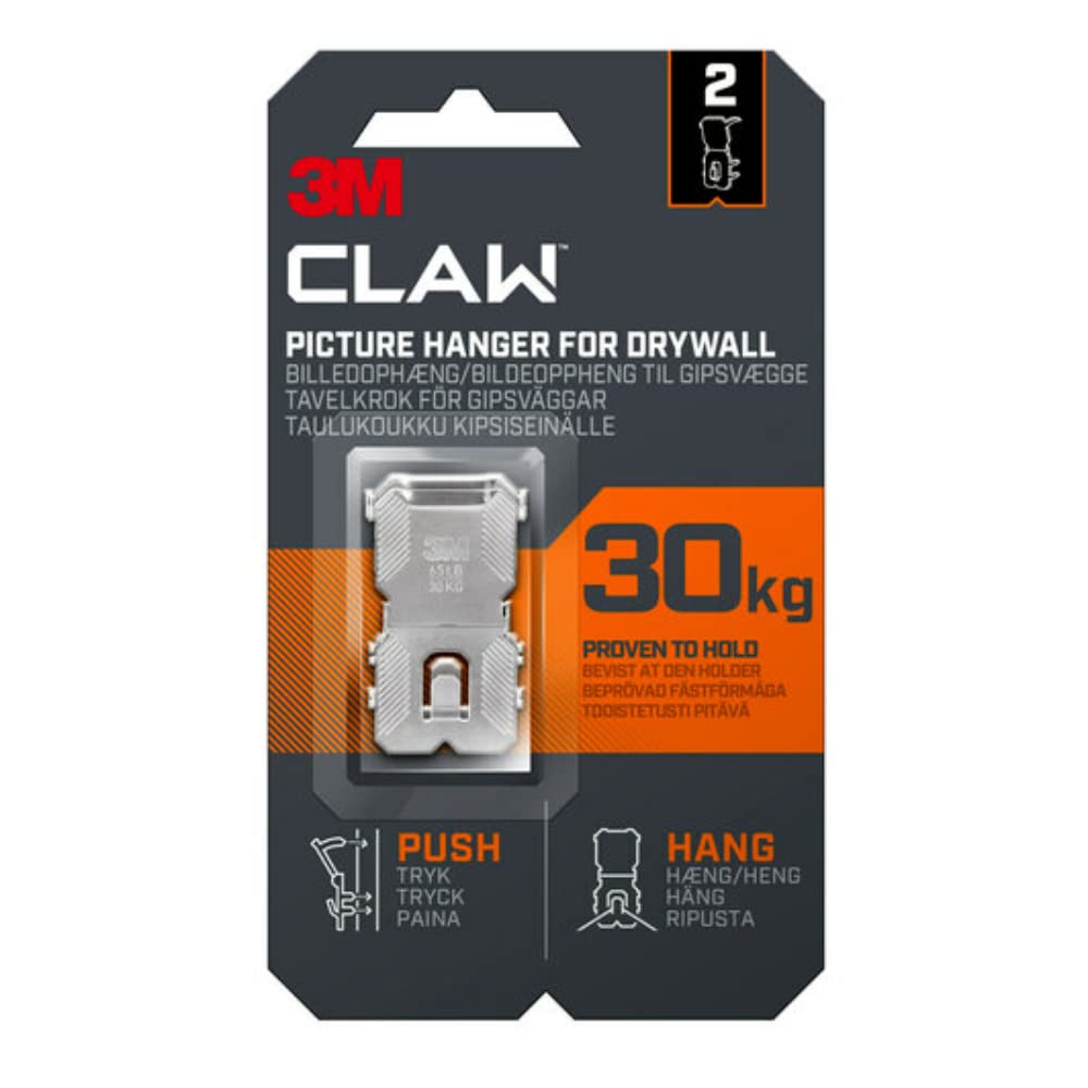 3M Claw Plasterboard Picture Hanger 30 kg 2 Hangers, Steel, 3PH30-2UKN