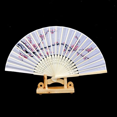 Pixnor Fächer Handfaecher Stoff aus Holz Falten Hand Fächer Plum Blossom Muster Hochzeit Party Geschenk Fächer - 7