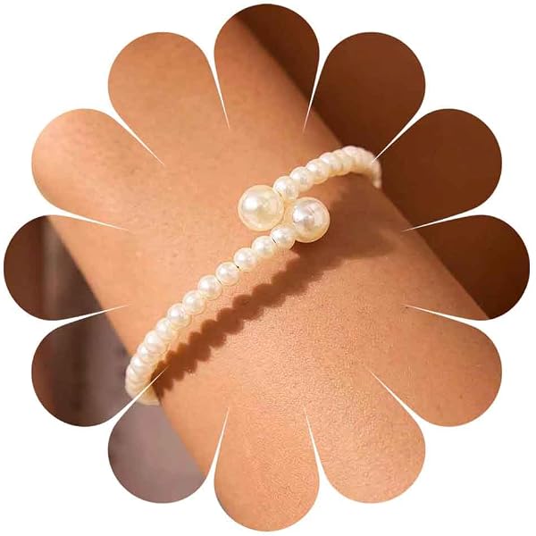 Bracciale Perlato Bianco Con Fiore – Catena Polso Boho, Gioielli Per Donna, Sposa, Damigella (Oro) - 2