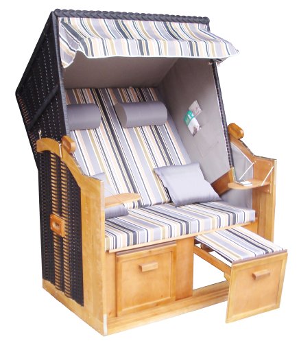 WOHNWERK Zweisitzer Strandkorb Modell Ostsee de Luxe – Nur diesen Monat! + Premium Schutzhülle + 2 Kissen + Versandkostenfrei (innerhalb Deutschlands)! - 2