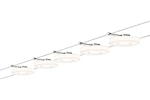 Paulmann 941.09 DiscLED1 Système d'éclairage à spots LED - Lumière suspendue avec 5 spots coulissants, câble de 10 m et transformateur de 30VA - Lampes d'intérieur à LED économiques 230/12V, en chrome
