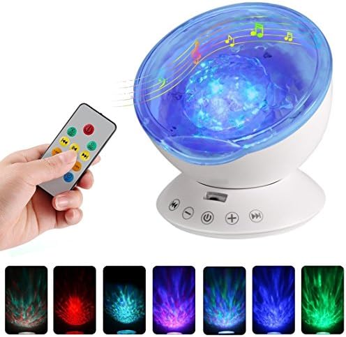 Upgraded Ocean Wave LED Projector Lamp Mini Loud Speaker Music Player with Remote Control, Seprovider Mood Night Light for Kids Children Girls (White)