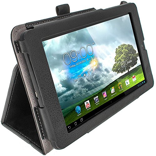 igadgitz Schwarz PU Ledertasche Hülle Folie Cover für Asus MeMO Pad ME172V 7" Tablet mit Multi Winkelbetrachtung Stand + Stylus Schift Halter + Displayschutzfolie