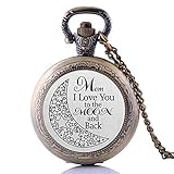 Damen Quarz-Taschenuhr mit Anhänger „Mother I Love You to The Moon and Back“, mittelgroß