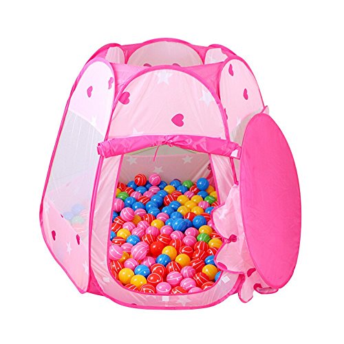 Baby Play Tent, GIM Kids Pink Princess Play Tent Castle with 100 PCS Ocean Balls Foldable Popup Balls Play Tent Playhouse Indoor Outdoor (Pink, 47 * 35 Inch)