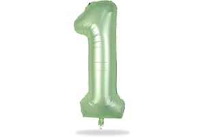 LINGQIANG Sage Green 1 Balloons, 40 Inch Giant Olive Green Helium Foil Number 0-9 for Girls, Self Inflating 1st Birthday Balloon for Boys Women Anniversary Baby Shower Jungle Safari Party Decorations Supplies