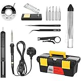 Meterk Soldering Iron Kit 60W Adjustable Temperature Welding Irons Tool with ON/OFF Switch Soldering Tips Solder Sucker Desoldering Wick Solder Wire Anti-static Tweezers and Stand with Cleaning Sponge