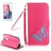 Produktbild Girlyard Lederhülle für Motorola Moto E4 Plus Wallet Flip Case, Elegant Bunte Schmetterling Muster Design Schutzhülle mit Lanyard Strap Handyhülle Standfunktion Karteneinschub und Magnetverschluß Etui - Rose Rot