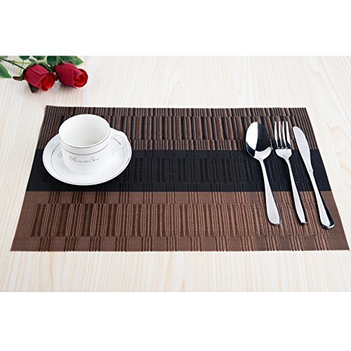 Top Finel umweltfreundlich Bambus PVC Platzmatten-Set Tischsets Platzdeckchen Tischmatte dekorativ Unterlage 30×45 cm 8er Set Braun und Schwarz - 4