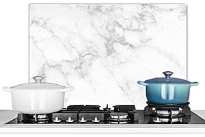 KitchenYeah© Antisalpicaduras Cocina 70x50 cm Protector Salpicaduras Pared Chapa Aluminio Kitchen Panel Vitrocerámica Accesorios Salpicadero Decoración Mármol - Blanco - Mármol textura