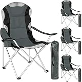 TecTake Silla de Camping Plegable + Portabebidas + Práctica Bolsa de Transporte Marco Ø: Unos 19 mm Varias cantidades - (Gris - 4 Piezas | 401297)