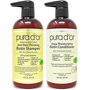 PURA DOR Gold Label Anti-Thinning Deep Moisturizing Therapy Shampoo & Conditioner Set, Clinically Tested Effective Solution, Infused with Organic & Natural Ingredients for All Hair Types, Men & Women