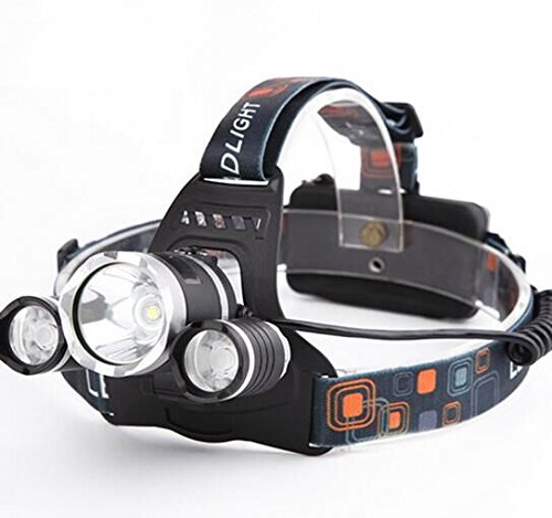 Qprods-Stirnlampe Scheinwerfer 5000 Lumens . Camping Hiking Licht + 2 x wiederaufladbare batteries + Ladegerät. XPE Technologie. Waterresistant. 100.000 Stunden. 1 Jahr garantie