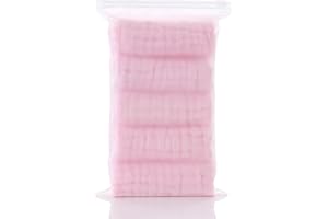 ChamXue Langes Bébé, Langes en Mousseline de Coton, Lot de 5 Langes 30x30cm, 6 Couches, Carrés Doux, Super Soft pour Peaux Sensibles pour Nouveaux (Rose, 30x30cm)