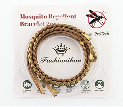 Mosquito Repellent Leather Bracelet Stylish Bug Repellent Bracelet Insect Free 2pcs 10 multi colours Natural Plant Oils Outdoor &amp; Indoor, Wrist Bands for Adults &amp; Kids -No Spray, Deet-free By Fashionikon (Gold)