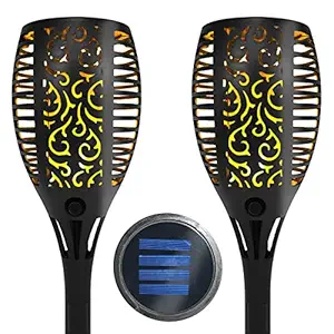 Epyz IP65 Waterproof Outdoor Solar Garden 33 LED Flickering Mashaal Light (Warm Yellow, Pack of 2)