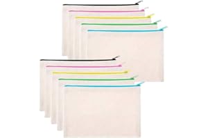 SIMEIXI DIY Blanko Stoffbeutel,10 Stücke Federmäppchen zum Bemalen,Stoffbeutel zum Bemalen,Leinwand Kosmetiktasche, Segeltuch Mäppchen, Kosmetiktasche Klein, 21 x 12 cm