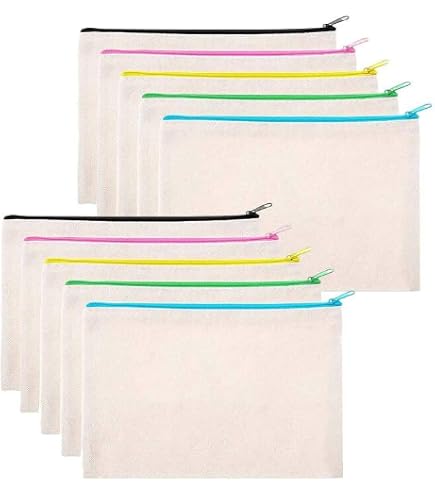 Pamtns Pochette Tela 10 Pezzi Astuccio in Tela Bianco Fai Da Te Astuccio in Cotone con Cerniera Pochette per Matite Vuoto Borsa da Viaggio Multifunzionale per Pittura Feste Scuola