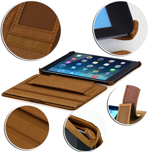 MANNA Ultraslim iPad Mini 3, Mini 2 Retina, Mini – Schutzhülle Hülle Case Tasche Kunstleder, braun Easystand – einfach aufstellbar Autosleep-Funktion CleverStrap Kopfstützenbefestigung - 4