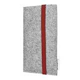 flat.design Handyhülle COIMBRA mit rotem Verschluss für Blackberry KeyOne - Passgenaue Filz Schutztasche mit rotem Gummiband aus 100% Wollfilz (hellgrau) - handmade in Germany für Blackberry KeyOne - 