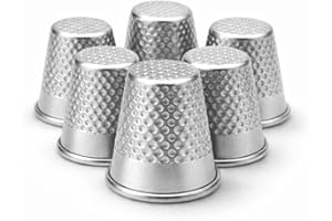 6 x Metal Sewing Thimbles by UMTMedia – Compact Small Finger Thimbles (16 mm x 19 mm) for Hand Sewing, Quilting & Embroidery – Durable Silver Thimbles