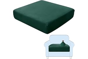 SHUOJIA Sofa Seat Cushion Covers, Stretch Velvet Sofa Cover, Non-Slip Couch Cushion Covers Replacement for Individual Cushion,with Elastic Fabric,Machine Washable (Dark Green,Large-1-Seater)