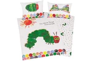 Arle-Living 3 TLG. Baby Bettwäsche Wende Motiv: Die kleine Raupe Nimmersatt - Renforcé 100x135 cm + 40x60 cm + 1 Spannbettlaken in weiß 70x140 cm