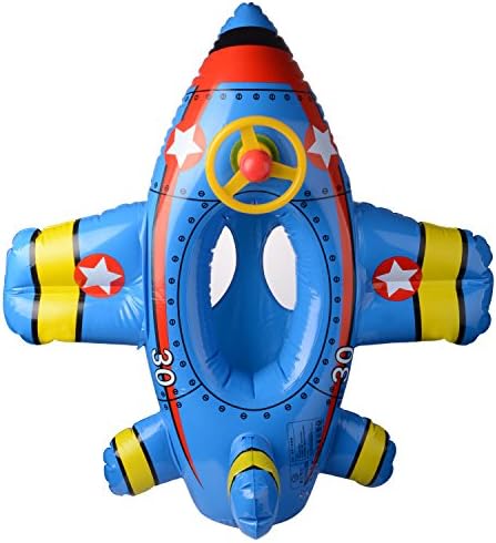zhengenevolent Inflatable Airplane Swimming Ring,Inflatable Baby Seat Boat,25mm Thickness PVC,Design with Steering Wheel,for Age 1-6 Years Old size 90*100cm (Blue)
