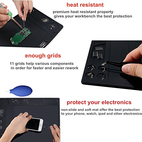 PHIMIITA Silikonmatte Lötmatte Löten Matte hitzebeständig Matte 530℃ 13.8 x 9.8 Zoll Solder Mat für Löten Lötkolben BGA Überarbeitungs-Station Elektronik Reparatur - 5