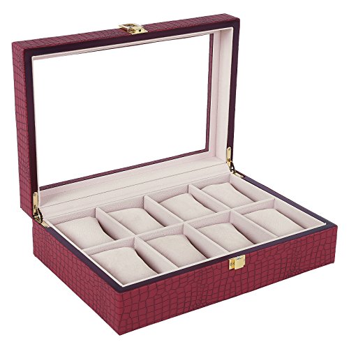 Songmics Uhrenbox für 8 Uhren Uhrenkasten mit Glasfenster JWB08R - 2