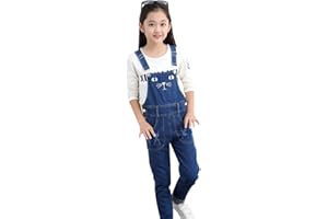 IFIKK Filles Salopette Jeans Denim Jumpsuit Denim Pantalon Doux avec Bretelles Réglablesd élavé Clair Enfants Salopette Combinaison de Loisirs Longue Jean Salopette