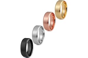 LOLIAS 4PCS Acero inoxidable 8MM Anillo para Hombre Acabado Mate Banda de Compromiso Pulida Anillos Abridor de Cerveza Set Vintage Negra Plata Oro Rosa Oro Anillo de boda