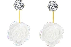 Aeici Boucle Doreille Fleur, Boucles d'Oreilles Femme Boucle d Oreille Roses Blanche Cadeau Maman Fille