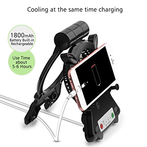 Zuoao Tablet Handys Halter Ständer Handy-Kühler/Mini-Ventilator mit Klappständer LED Lampe und USB Ständer Tischständer Multi-Winkel Halterung Tablet Halter für Handy Tablet (Schwarz) - 5
