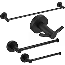 Suyar Badezimmer-Set 4-tlg. Aus Edelstahl - Kleiderhaken, Handtuchhalter, Stange & Halter, Mattschwarz