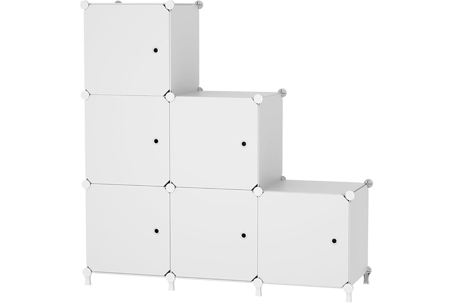 ATTDETJL 6-Cube Storage Unit with Doors, Cube Organizer for Bedroom, Wardrobe & Under Stairs, 30x30x30cm Compartments, Space-Saving Closet Storage, White ATTSL6002