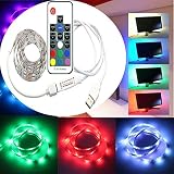 WYBAN 200 cm TV retroiluminación Tiras 60pc LED,Luz Impermeable LED tira de luz flexible 5050 SMD RGB con cable USB y RF mando a distancia inalámbrico Decoración para TV/Desk PC/portátil Iluminación de fondo(Blanco 2M)