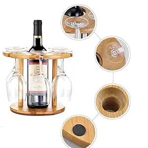 CONNECTWIDE Wine Glass Holder Bamboo Tabletop Wine Glass Drying Racks Camping for 6 Glass and 1 Wine Bottle (1)