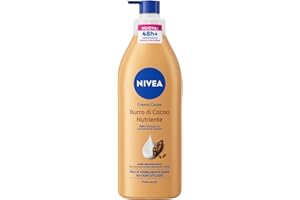 NIVEA Crema Corpo Burro di Cacao Nutriente 400 ml, Crema idratante corpo 48h+ arricchita con Acido Ialuronico Puro, Burro di Cacao e Siero Nutrimento Intenso, Body lotion per pelle secca o molto secca