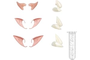EMHTHME Elfenohren,Vampire Zähne kit, Halloween Vampir Cosplay Zubehör 3 Paar Elfenohren+3 Paar Vampir Zähne, für Cosplay Party Halloween Karneval Partydekorationen