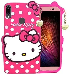 Woozy Girls Silicone Hello Kitty Design with Pendant Back Cover for Vivo Y95 (Pink )