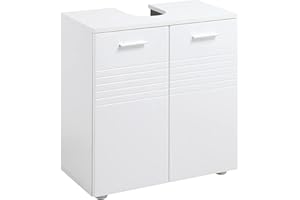 kleankin Mobile Sottolavabo per Bagno a 2 Ante, Armadietto Salvaspazio per Lavandino in Legno con Mensola Regolabile, Bianco