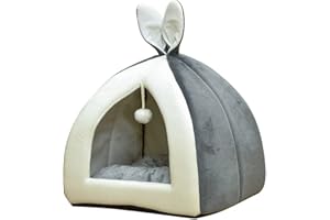 Vinnykud Niche pour Chat Lit pour Animaux De Compagnie Tente pour Chat Panier pour Chat Peut Être Démonté avec des Oreilles De Lapin Livré avec Une Boule De Chat Amusante Lavable à l'eau Disponible
