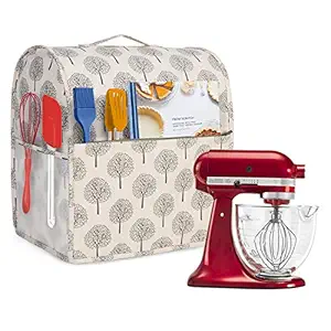 Yarwo Stand Mixer Cover, Cotton Canvas Protective Dust Cover with Top Handle and Pockets for?4.5 qt and All 5 qt Stand Mixer and Accessories, Tree