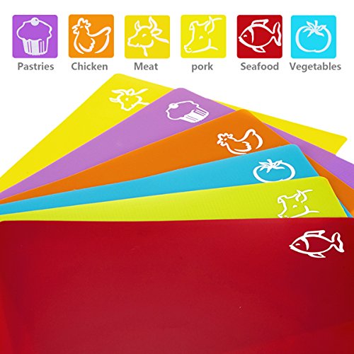 ZITFRI 6 Stk. Set Schneidebrett Kunststoff 38×30,5cm Schneidematte antibakteriell Tranchierbrett Flexibel biegsam hygiene und rutschfest, getrennter Gebrauch für Lebensmittel wie Fisch Gemüse Geflügel Fleisch Brot und Gebäck - 5